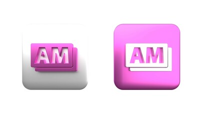 Poster - Colorful Clock AM icon isolated on white background. Time symbol. Square button. 3D render illustration