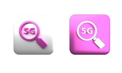 Sticker - Colorful Search 5G new wireless internet wifi connection icon isolated on white background. Global network high speed connection data rate technology. Square button. 3D render illustration