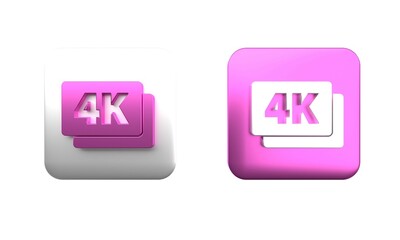 Canvas Print - Colorful 4k Ultra HD icon isolated on white background. Square button. 3D render illustration