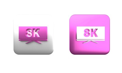 Poster - Colorful Screen tv with 8k Ultra HD video technology icon isolated on white background. Square button. 3D render illustration