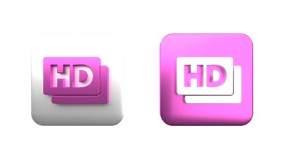 Poster - Colorful Hd movie, tape, frame icon isolated on white background. Square button. 3D render illustration