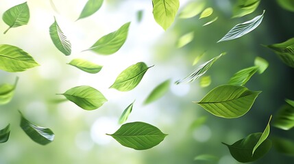 Falling Green Leaves Nature Background Image