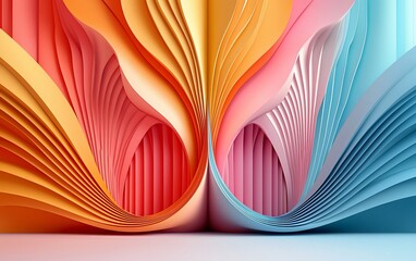 Aufkleber - Abstract colorful 3D render of swirling, layered paper shapes creating a dynamic, vibrant composition.