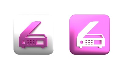 Poster - Colorful Scanner icon isolated on white background. Scan document, paper copy, print office scanner. Square button. 3D render illustration