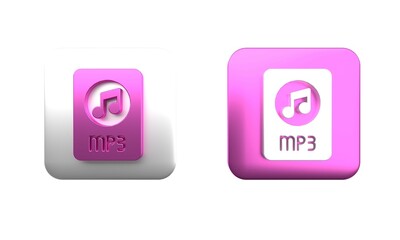 Sticker - Colorful MP3 file document. Download mp3 button icon isolated on white background. Mp3 music format sign. MP3 file symbol. Square button. 3D render illustration