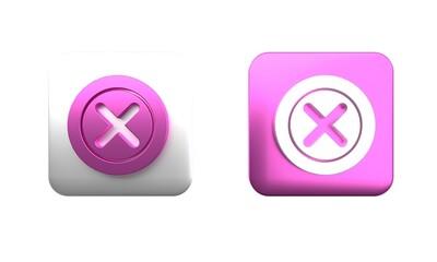 Poster - Colorful X Mark, Cross in circle icon isolated on white background. Check cross mark icon. Square button. 3D render illustration