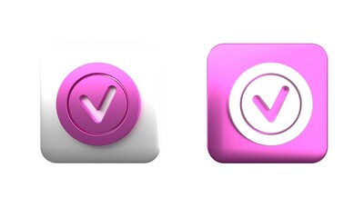 Fototapete - Colorful Check mark in round icon isolated on white background. Check list button sign. Square button. 3D render illustration