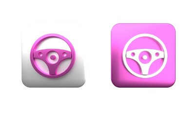 Canvas Print - Colorful Steering wheel icon isolated on white background. Car wheel icon. Square button. 3D render illustration