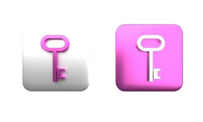 Poster - colorful house key icon isolated on white background. square button. 3d render illustration