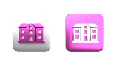 Poster - Colorful House icon isolated on white background. Home symbol. Square button. 3D render illustration