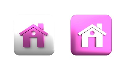 Fototapete - Colorful House icon isolated on white background. Home symbol. Square button. 3D render illustration