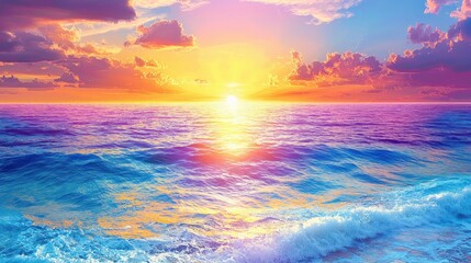 Poster - Peaceful Ocean Sunset with Vibrant Colors and Tranquil Waves