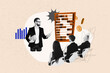 © deagreez - Composite art 3d collage of serious businessman show presentation abacus count money dollar coin workshop girl men cooperation