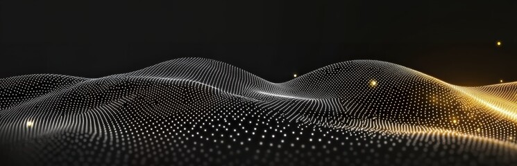 Poster - Abstract Digital Waves with Dots and Light on Black Background