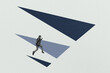 © deagreez - Composite art 3d creative image collage of serious businessman fly run triangle shape figure development work success promotion