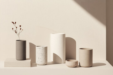 Poster - Elegant Swedish Design Showcasing Minimalist Vases in Neutral Tones on a Light Surface