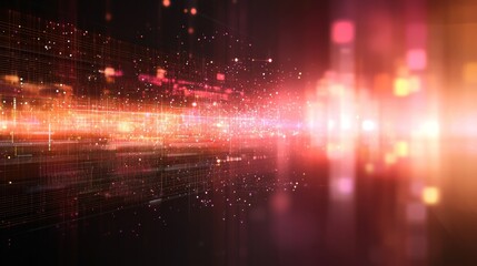 Poster - Dynamic data visualization featuring vibrant 3D sound waves in colorful motion on a dark background - an abstract points graph - crafted as digital art for multimedia and technology