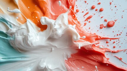 Poster - Vivid mix of orange, white, and teal paint splashes across a background, forming an abstract composition full of motion, color, and visual interest.
