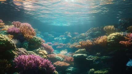 Poster - Vibrant Coral Reef Underwater Seascape with Sunlight