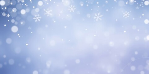 Poster - A light blue and white blurred background with a soft, ethereal snowfall and sparkling bokeh lights