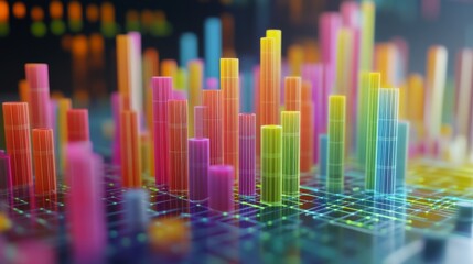 Aufkleber - A close-up of a D bar graph on a computer screen, with colorful bars rising from a grid and data points clearly marked, illustrating complex data visualization.