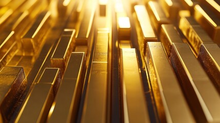 Poster - A close-up of a D gold histogram with golden bars of varying heights, representing data distribution across different categories with a touch of luxury.