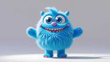 cute blue monster with big eyes. 3d illustration. cartoon character.