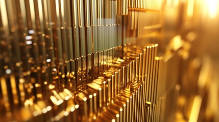 Leinwandbilder - A close-up of a D gold stacked column graph with golden layers and segments, illustrating a breakdown of financial data with a luxurious and detailed presentation.