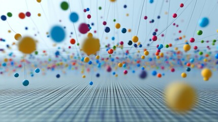 Leinwandbilder - A close-up of a D scatter plot with data points floating above a grid, using different colors and sizes to represent various data metrics.