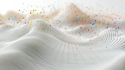 Leinwandbilder - A close-up of a D scatter plot with data points floating above a grid, using different colors and sizes to represent various data metrics.