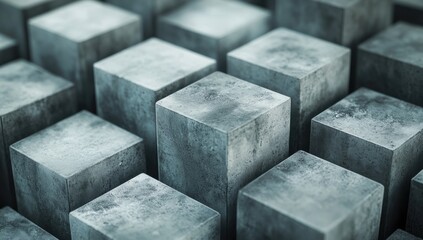 Poster - Abstract Concrete Cubes Arrangement in a Grid Pattern for Architectural and Background Design Inspiration Using Industrial Raw Material Aesthetic
