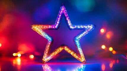Wall Mural - Isolated on a vibrant backdrop is a minimalist electric christmas star with fiber optic borders
