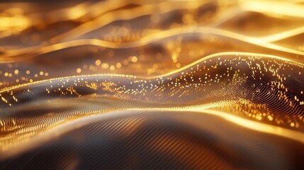 Leinwandbilder - A detailed shot of a D line graph illustrating stock market performance, with golden lines and data points creating a sleek and modern financial visualization.