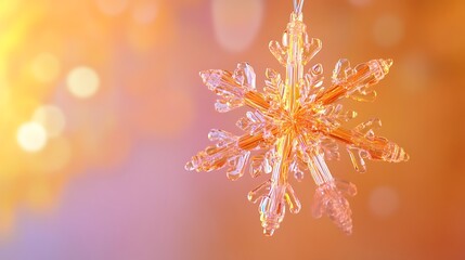 Wall Mural - Isolated on a vibrant background snowflake ornament lights features gentle fiber optic light
