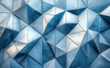 Poster - Abstract geometric pattern with sharp angles and diverse textures in shades of blue, creating a modern and dynamic visual effect for architectural design concepts.