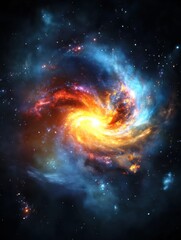 Poster - Colorful galaxy showcasing swirling nebula and glowing planets in a vast cosmic landscape. Generative AI