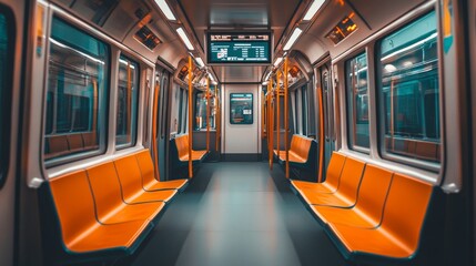 Aufkleber - A detailed shot of the interior of an electric train, showing comfortable seating and digital display screens, highlighting the modern and clean design.