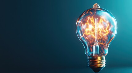 Poster - A detailed close-up image of an incandescent light bulb showcasing a fiery filament glowing brilliantly, representing innovation and creative inspiration.