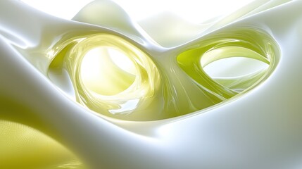 Fototapete - Abstract Flowing Forms:  Luminous White and Yellow-Green Organic Shapes