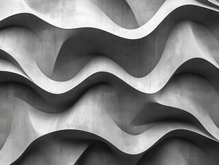 Poster - Abstract Wave Pattern in Gray Concrete Creating Depth and Texture for Modern Architectural Design Inspiration and Visual Art Applications