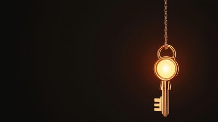 Poster - A glowing key hangs on a chain against a dark background, symbolizing access, mystery, and potential.