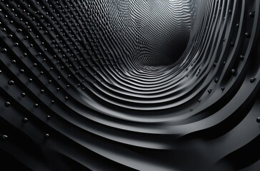 Poster - Abstract Waves of Black and Gray Flowing in a Structured Tunnel, Showcasing Depth and Texture with Swirling Patterns and Glossy Elements