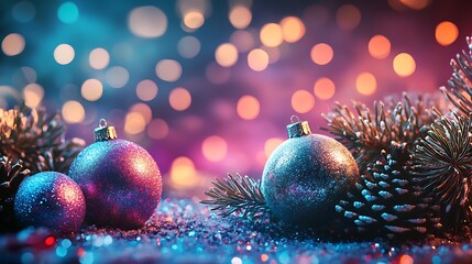 Wall Mural - Luminous patterns on a holographic christmas card set against a vibrant backdrop