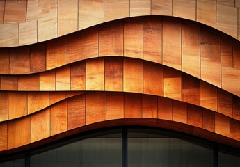 Poster - Abstract wooden wall design showcasing flowing patterns and textures, highlighting the beauty of natural materials in architecture with warm, rich tones and modern aesthetic appeal.