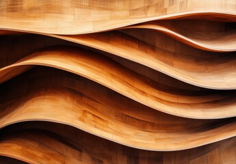 Poster - Abstract wooden waves in warm tones illustrating a flowing design, creating a harmonious and captivating visual representation of nature's elegance and craftsmanship
