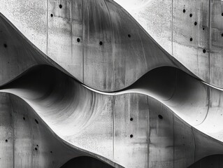 Poster - Artistic Representation of Curved Concrete Waves Showcasing Modern Architecture and Abstract Design Elements in a Monochromatic Color Scheme