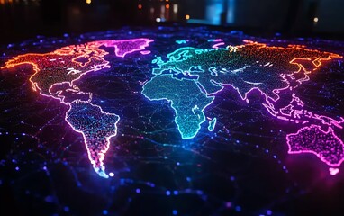 Poster - Dynamic glowing digital map of the world