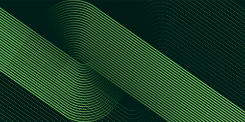 Green abstract background with glowing geometric lines. Modern gradient rounded square lines pattern. Futuristic concept.