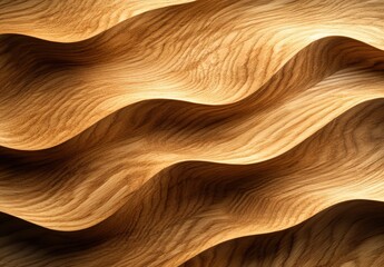 Poster - Elegant Curved Patterns in Light Brown Wood Surface with Smooth Waves Creating Natural Flow and Textured Design Ideal for Artistic or Interior Themes