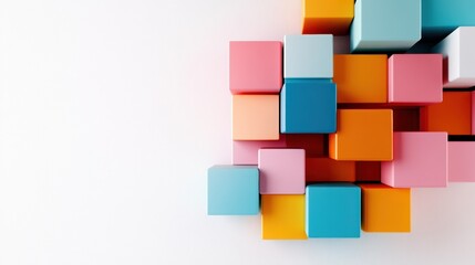 Aufkleber - A vibrant composition of colorful 3D cubes is dynamically arranged on a clean white backdrop, creating an engaging visual display of geometric abstraction.